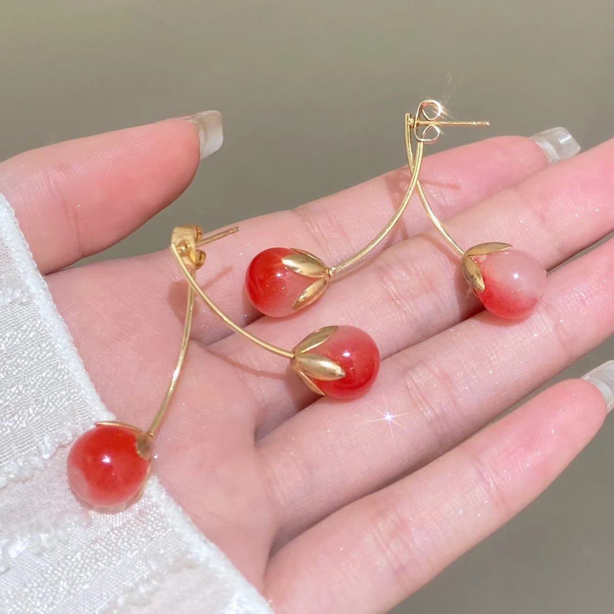 FS-ERS9NB99 - Cherry Earrings (Can Be Worn In Many Styles)