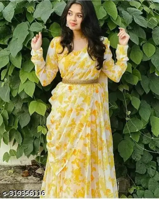 Laher Fashion Georgette Digital Printed Gown with Dupatta