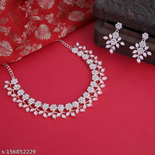 Rose Gold Plated Necklace set with Peach color Kundan Jewellery Sets