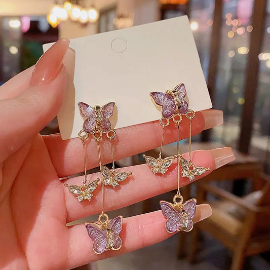 FS-ERS9N168 - Lavender Butterfly Hanging Earrings