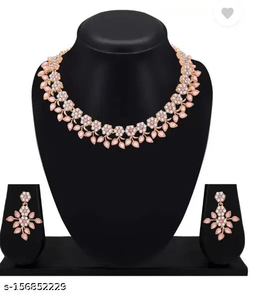 Rose Gold Plated Necklace set with Peach color Kundan Jewellery Sets