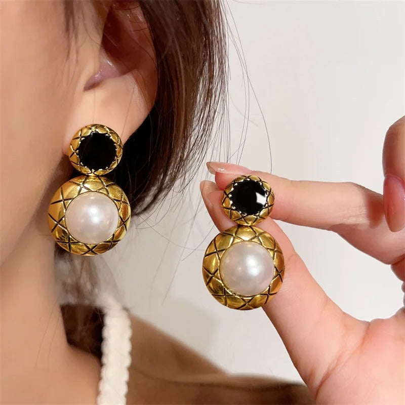 FS-ERS9NB57 - Textured Round Pearl Drop Earrings