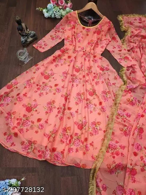 JANNAT HEAVY GEORJET DIGITAL PRINT FLERED KURTI WITH DUPATTA