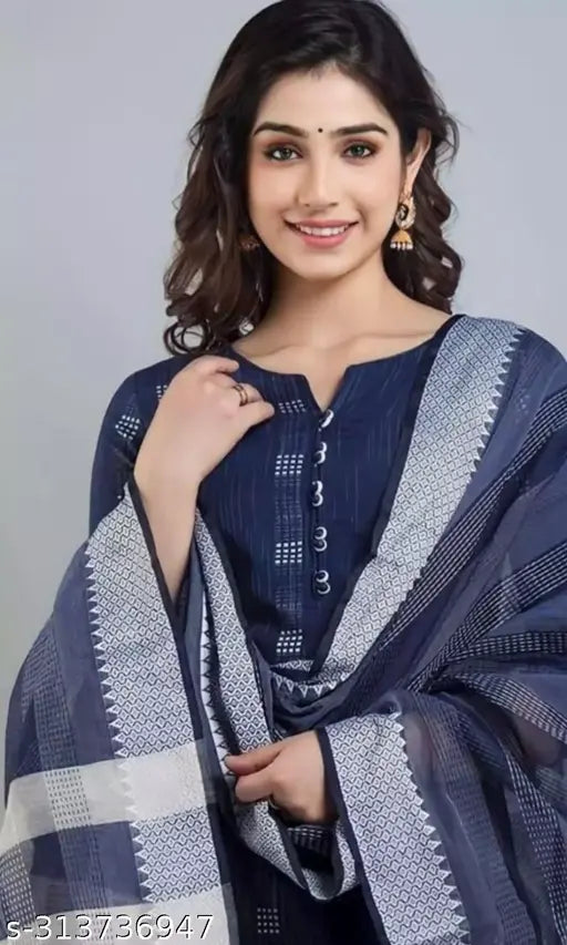 Women's Regular Khadi Kurti Pant Set with Dupatta