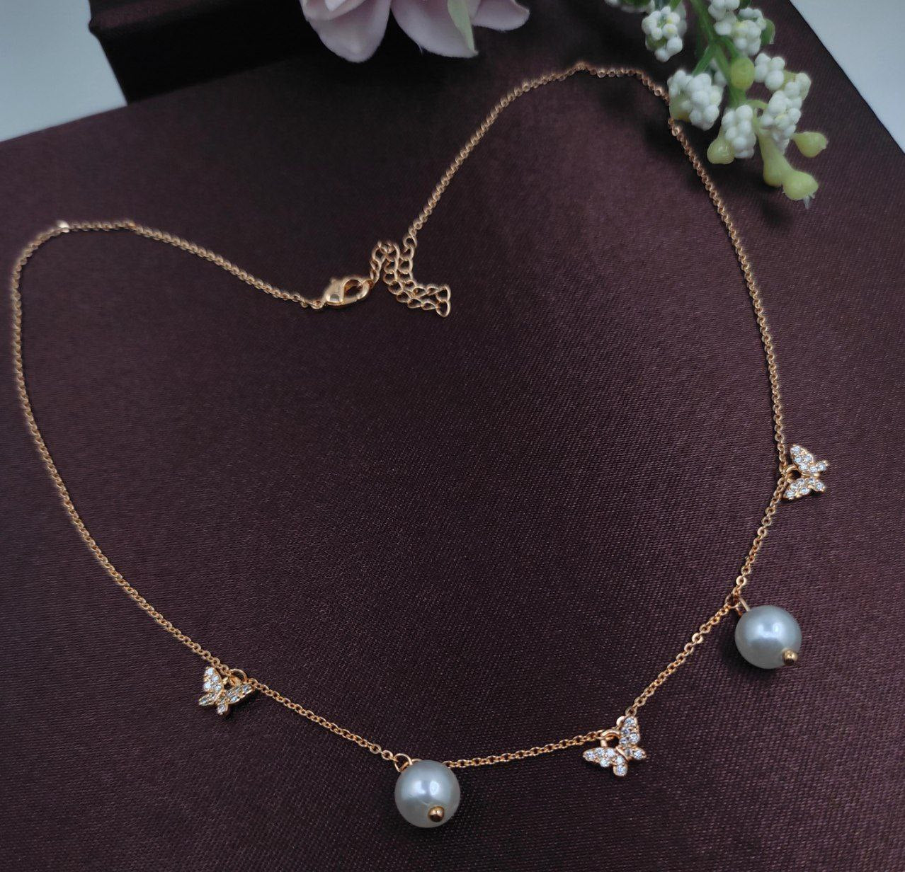 Anti tarnish butterfly pearl chain