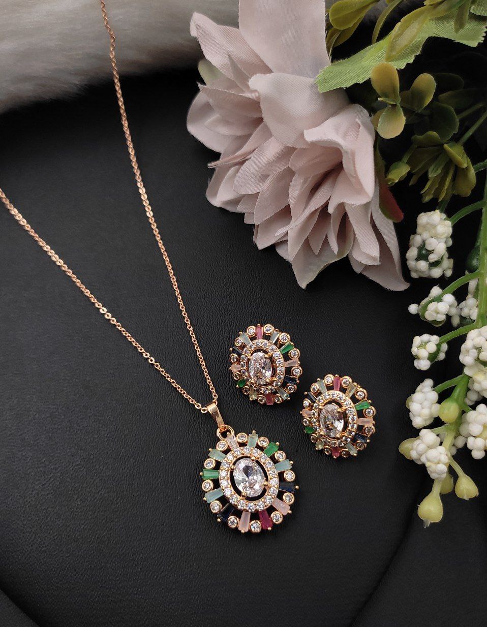 Anti tarnish multicolor cz pendant set