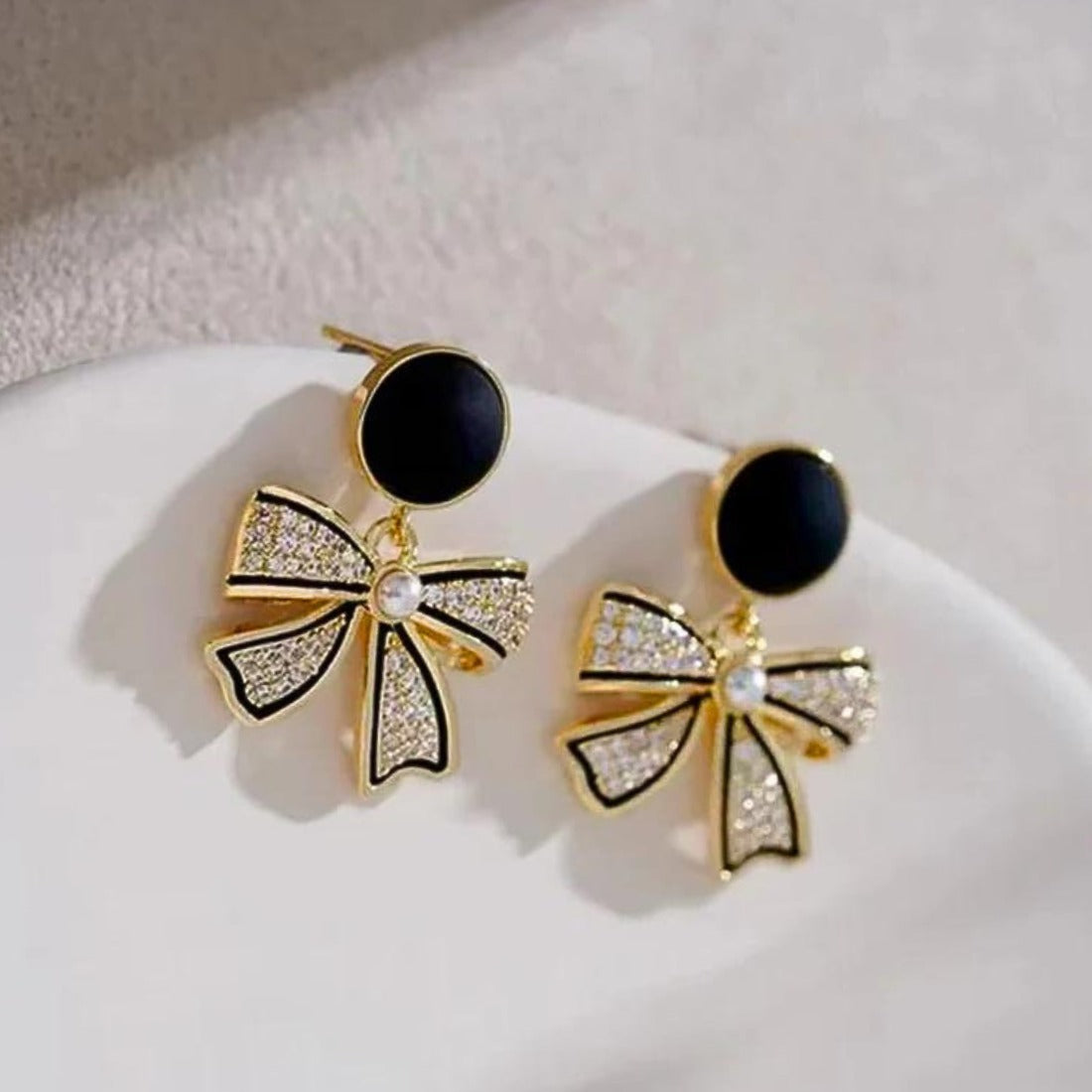 FS-ERS9NB72 - Korean Style Black Bow Earrings