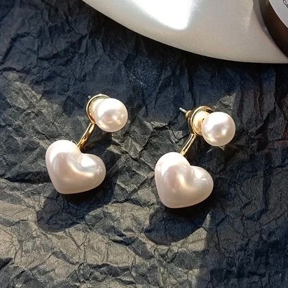 FS-ERS9N94B - Simple Pearl Heart Earrings