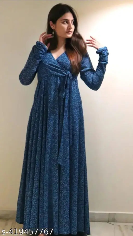 Fashion2wear Women's Floral Print V-neck Blue Dresses