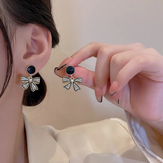 FS-ERS9NB72 - Korean Style Black Bow Earrings