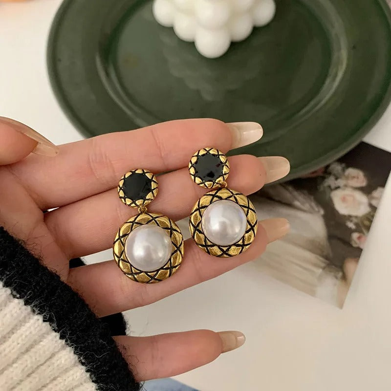 FS-ERS9NB57 - Textured Round Pearl Drop Earrings