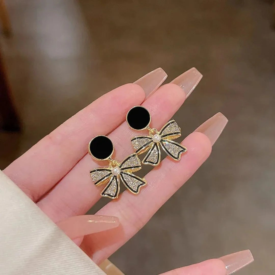 FS-ERS9NB72 - Korean Style Black Bow Earrings