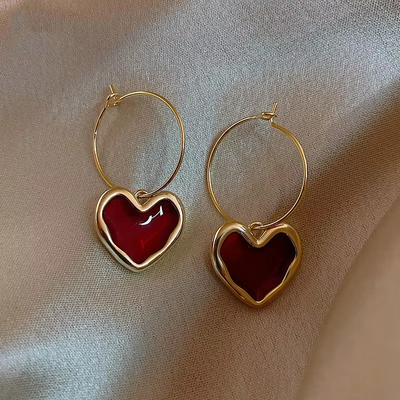 FS-ERS9NC - Blood Red Heart  Drop Hoops