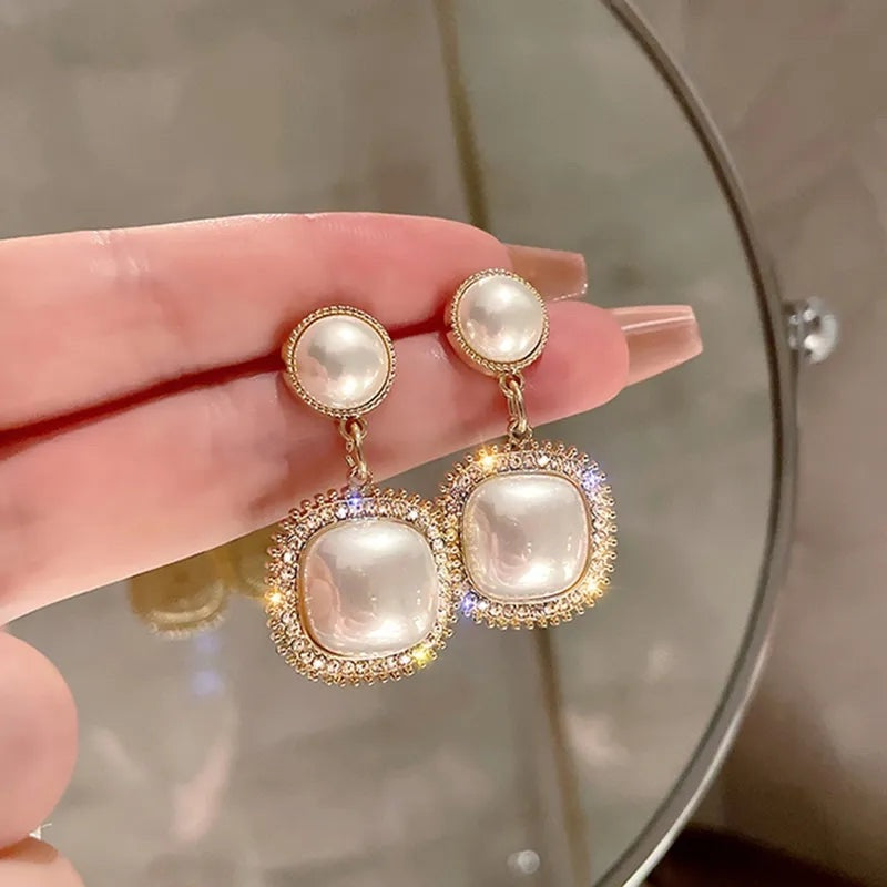 FS-ERS9N57 - Pearl Drop Square Earrings