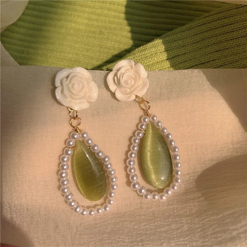 FS-ERS9NB25 - White Rose Opal Drop Earrings