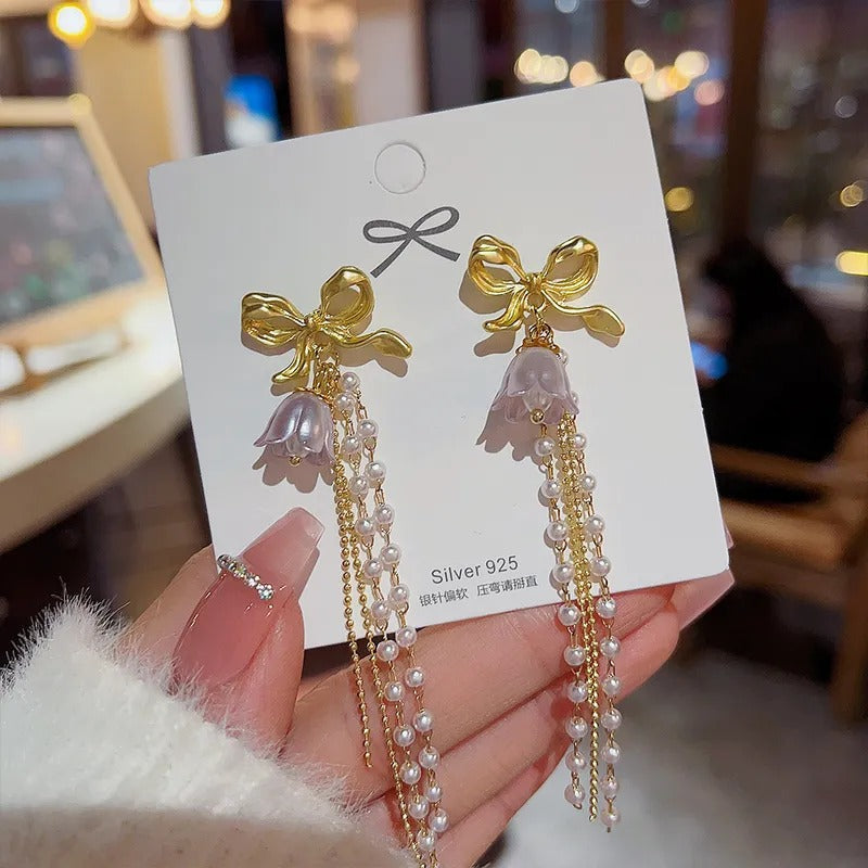 FS-ERS9NB2 - Bowknot Orchid Long Earrings