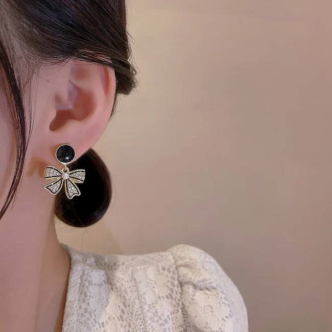 FS-ERS9NB72 - Korean Style Black Bow Earrings