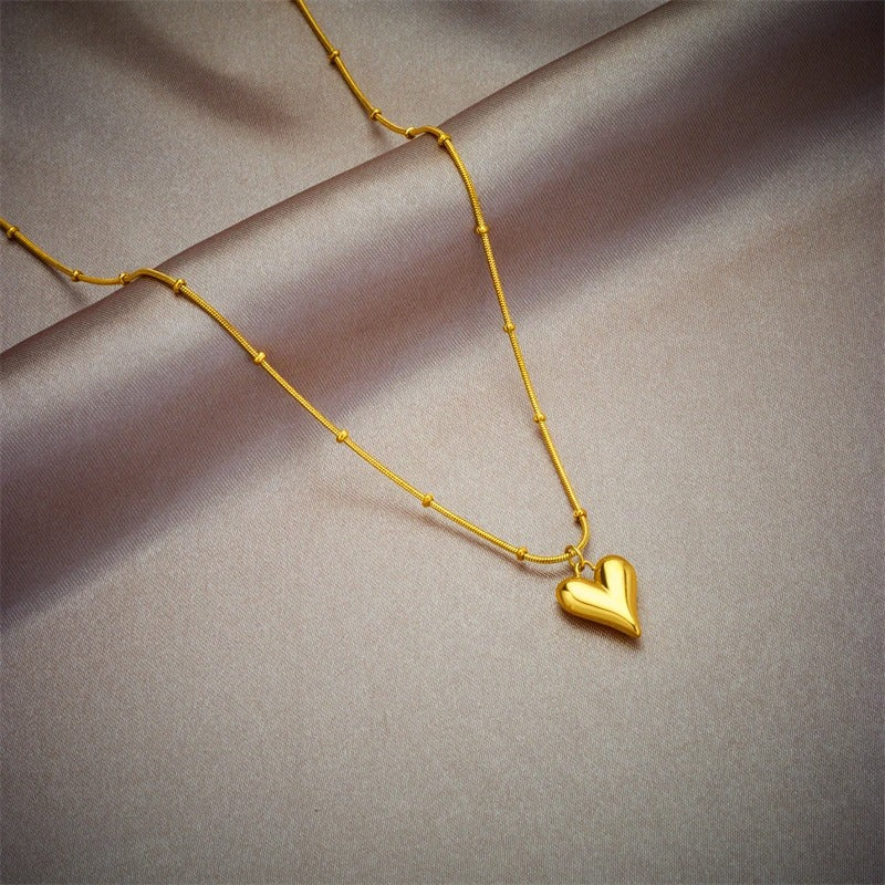 FS-NCKS4C3 - Trendy Heart Beads Chain Necklace