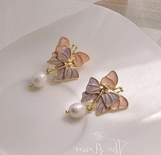 FS-ERS9N65 - Enamel Dainty Butterfly Earrings