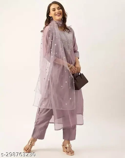 Embroidered Rayon Kurta Set